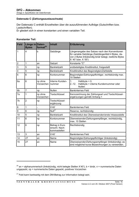 Schnittstellenspezifikation DFÜ-Abkommen