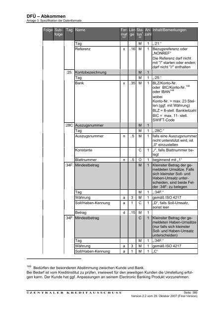 Schnittstellenspezifikation DFÜ-Abkommen