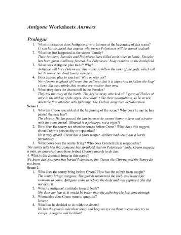 Antigone Worksheets Answers Prologue