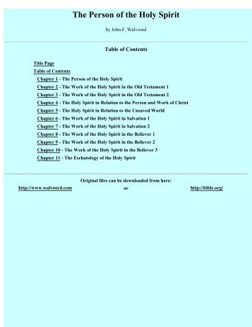 The Person of the Holy Spirit - Table of Contents