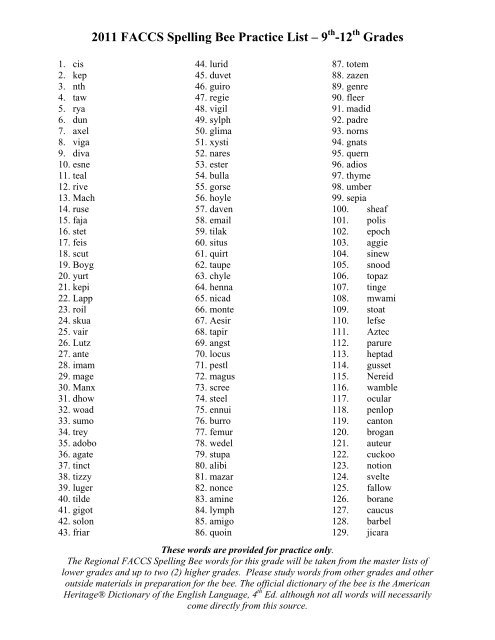 Spelling Bee Memo & List - Y7, PDF