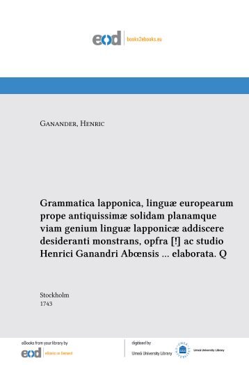 Grammatica lapponica, linguæ europearum prope ... - EoD