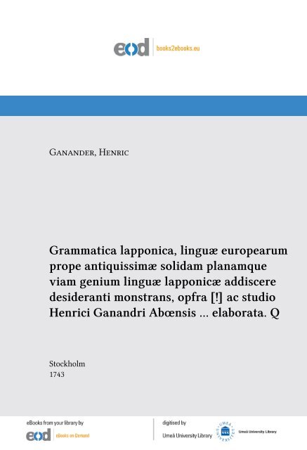 Grammatica lapponica, linguæ europearum prope ... - EoD