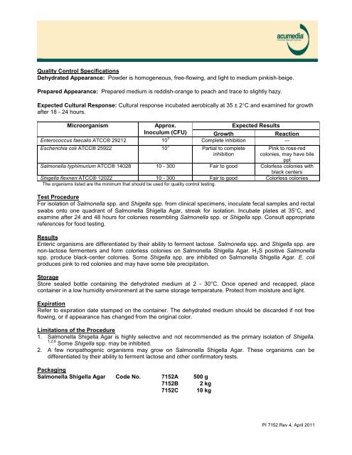 Salmonella Shigella Agar Product Information Page