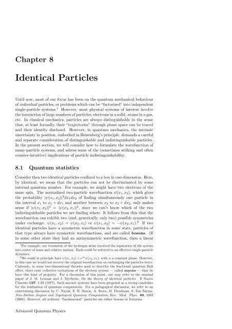 Identical Particles - Theory of Condensed Matter