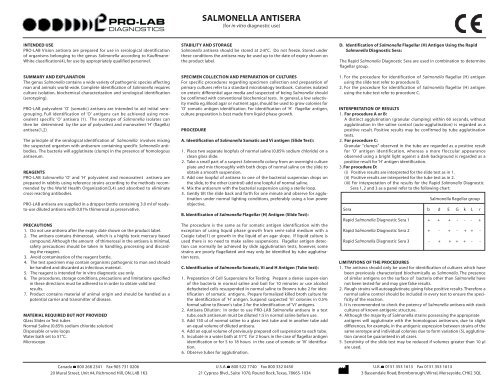 SALMONELLA ANTISERA - Pro-Lab Diagnostics