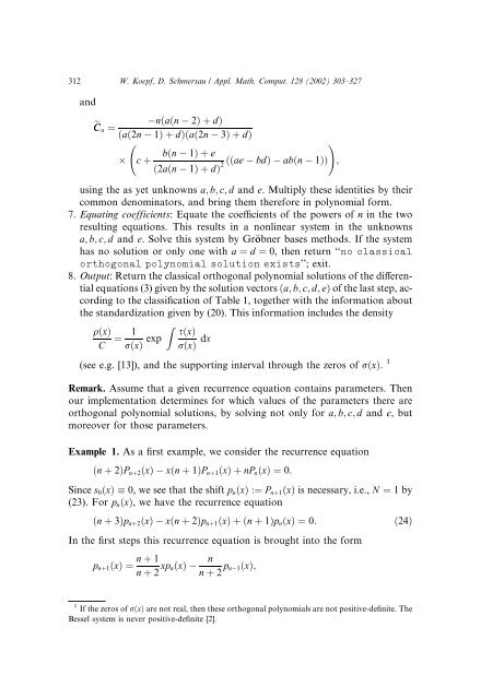 Recurrence equations and their classical orthogonal polynomial ...