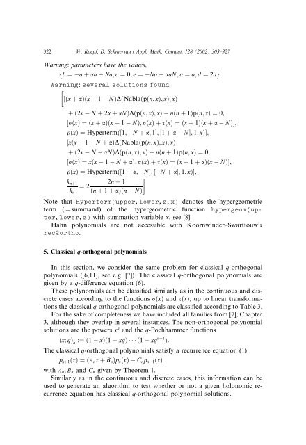 Recurrence equations and their classical orthogonal polynomial ...