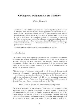 Orthogonal Polynomials (in Matlab) - Purdue University