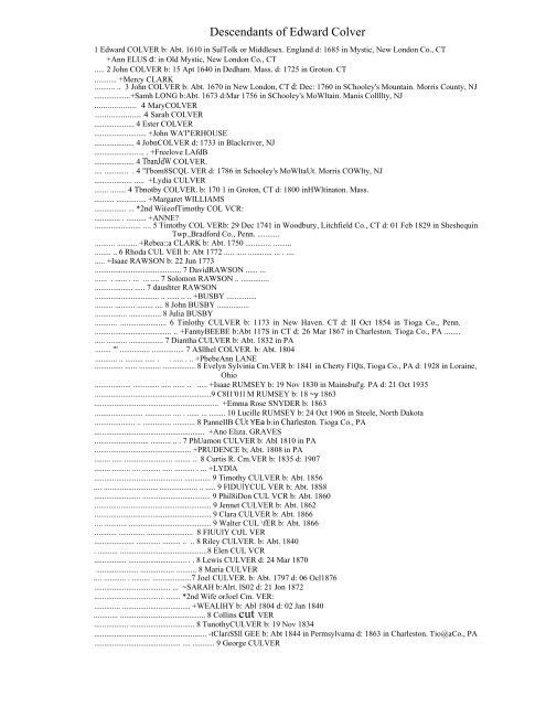 genealogical chart of the Culver (Colver) - California Lutheran ...