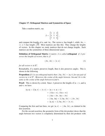 Chapter 17. Orthogonal Matrices and Symmetries of Space Take a ...