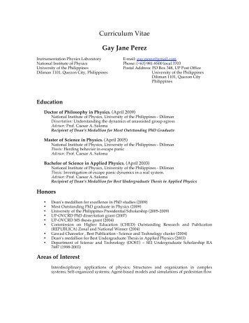 Curriculum Vitae Gay Jane Perez - The National Institute of Physics