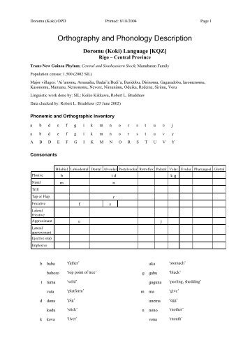 Orthography and Phonology Description - SIL International