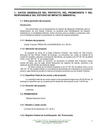 1.- datos generales del proyecto, del promovente ... - sinat - Semarnat