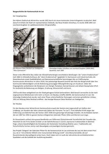 Baugeschichte - Kantonsschule im Lee Winterthur