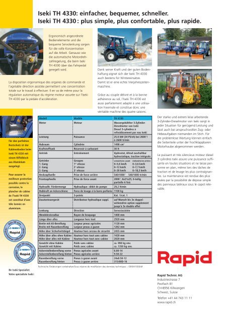Kompakttraktor/ Tracteur compact Iseki TH 4330 - Rapid Technic AG