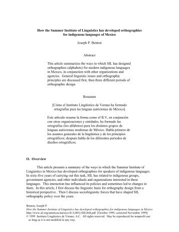 orthographies for indigenous languages in Mexico - SIL International