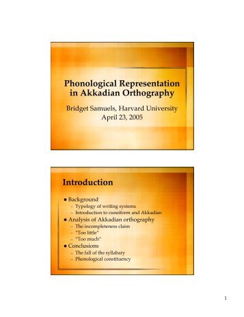 Phonological Representation in Akkadian Orthography