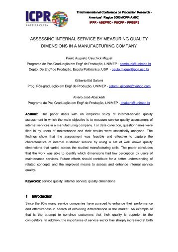 Assessing internal service by measuring quality dimensions - PUCPR