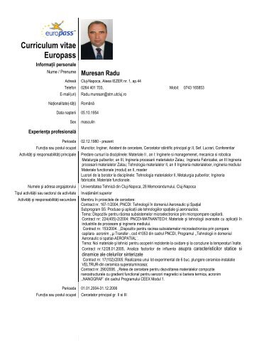 CV_Muresan Radu_2012.pdf - Facultatea Ingineria Materialelor si a ...