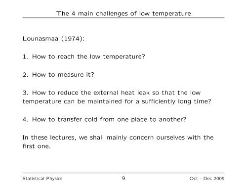 Statistical and Low Temperature Physics - University of Liverpool