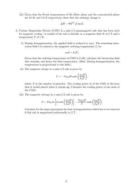 PHYS393: Statistical and Low Temperature Physics Tutorial 4