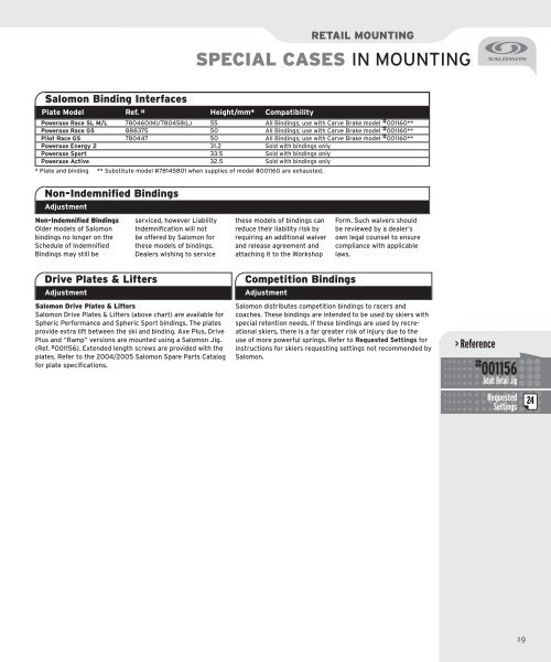 Salomon Binding Adjustment Chart