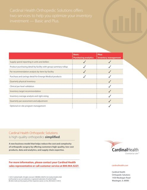 Orthopedic Solutions Services Sell Sheet - Cardinal Health