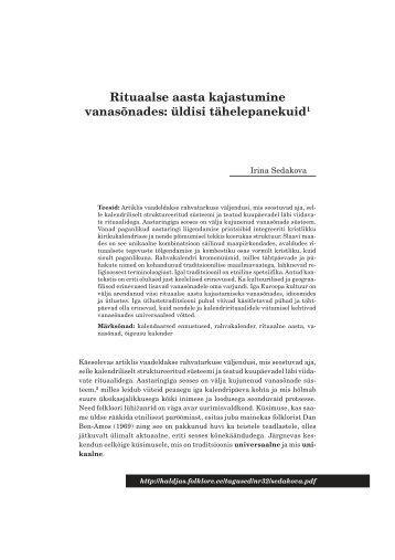 Rituaalse aasta kajastumine vanasõnades: üldisi ... - Folklore.ee