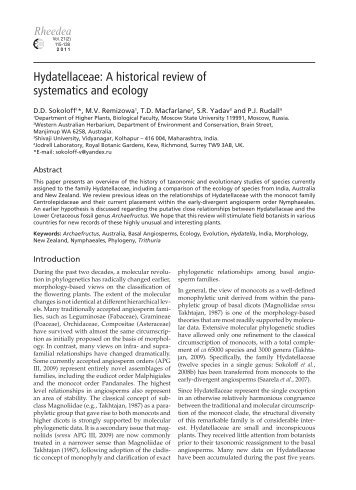 Hydatellaceae: A historical review of systematics and ecology - IAAT