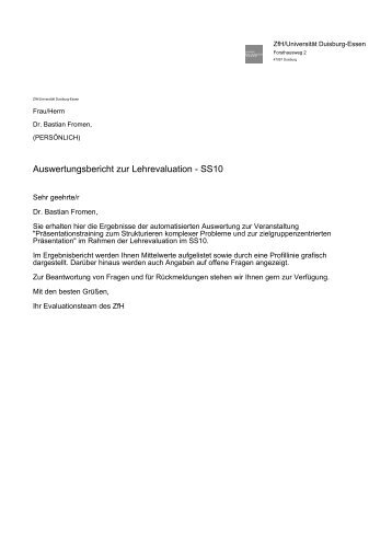 Auswertungsbericht zur Lehrevaluation - SS10 - Universität ...