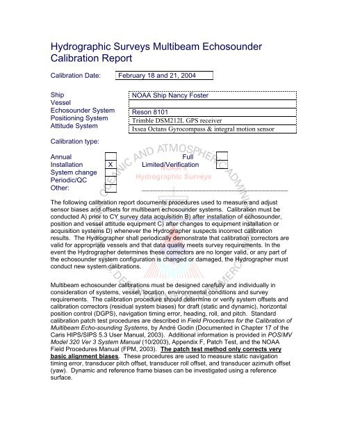 Hydrographic Surveys Multibeam Echosounder Calibration ... - NOAA