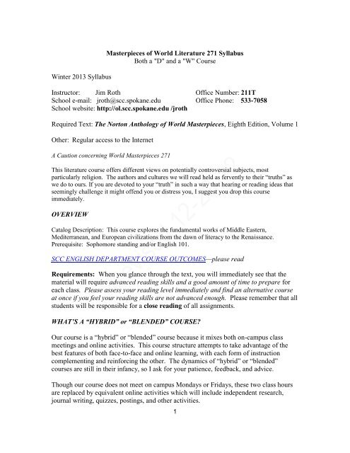 Hybrid Syllabus - Spokane Community College - Standalone Sites