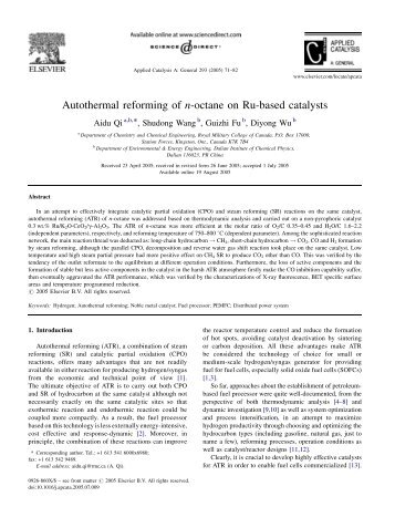 Autothermal reforming of n-octane on Ru-based catalysts