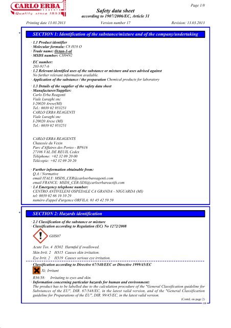 Safety data sheet - Carlo Erba Reagents