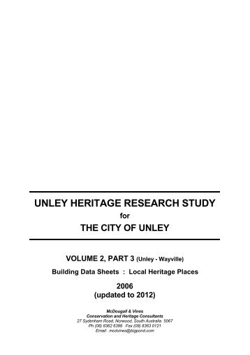 Unley Heritage Research Study - The City of Unley - SA.Gov.au