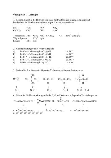 Übungsblatt 1 - Lösungen 1. Kennzeichnen Sie die Hybridisierung ...