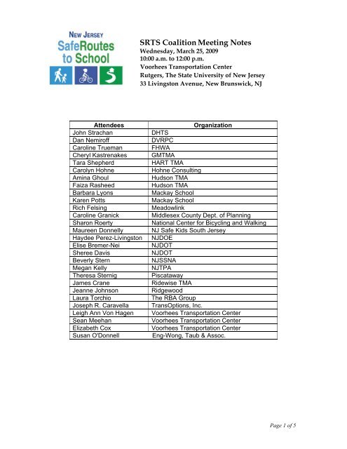 SRTS Coalition Meeting Notes - Bloustein School of Planning and ...