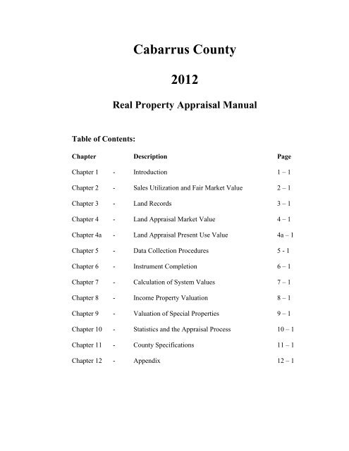 Cabarrus County 2012 Real Property Appraisal Manual