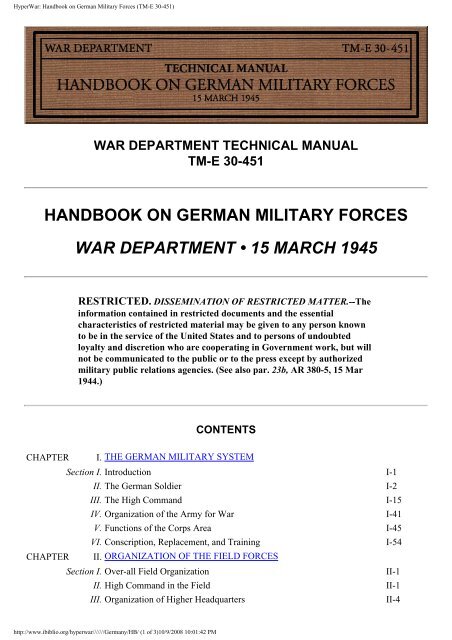 Hyperwar Handbook On German Military Forces Nonstop Systems