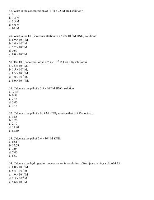 Honors Chemistry Final Exam Review Questions