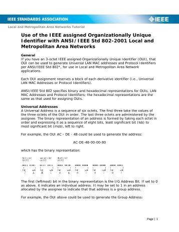 Use of the IEEE assigned Organizationally Unique Identifier with ...