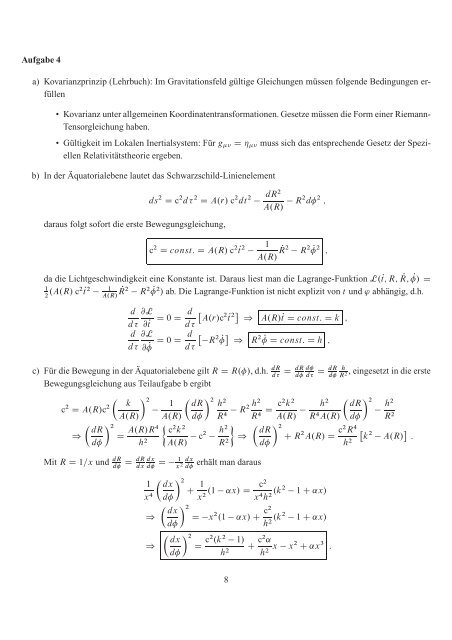 KLAUSUR Spezielle und Allgemeine Relativitätstheorie SS 10