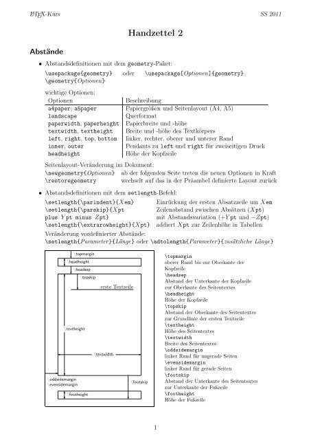 LaTeX-Kurs SS11 - Handzettel 2