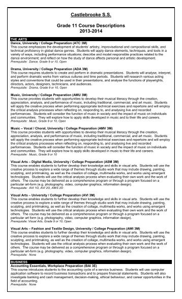 Castlebrooke S.S. Grade 11 Course Descriptions 2013-2014