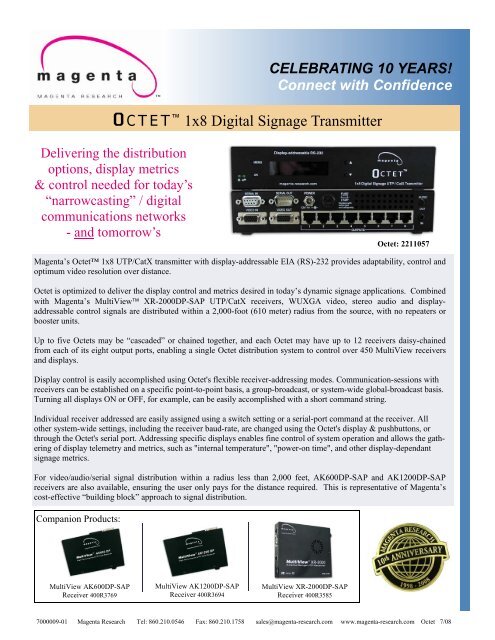 oCTET 1x8 Digital Signage Transmitter - Magenta Research