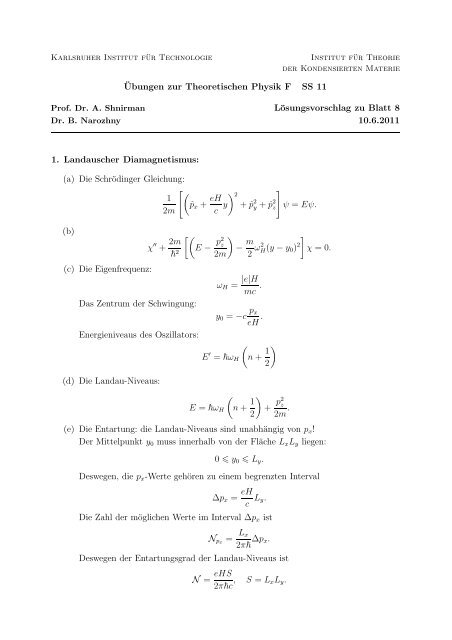 ¨Ubungen zur Theoretischen Physik F SS 11 ... - TKM