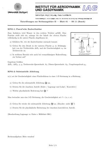 Tutorübungen zur Strömungslehre II — Blatt 01 — SS 11 (Busch) - IAG