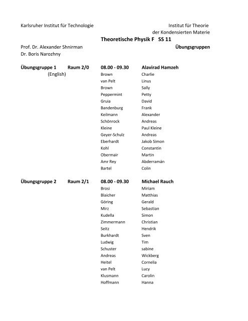 Theoretische Physik F SS 11 - TKM