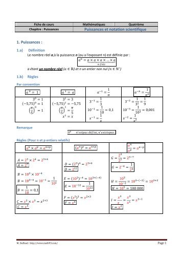 Puissances et notation scientifique 1. Puissances : - Math93